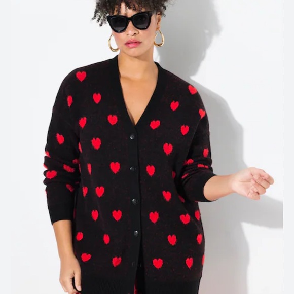 Dangerfield Black and Red Heart Cardigan size 16 - Picture 1 of 7